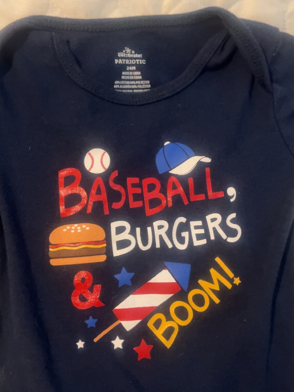 Onesie "Baseball, Burgers & Boom!" Graphic 24 mo